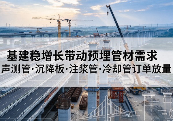 大化基建稳增长带动预埋监测管材需求，声测管、沉降板、注浆管订单持续放量